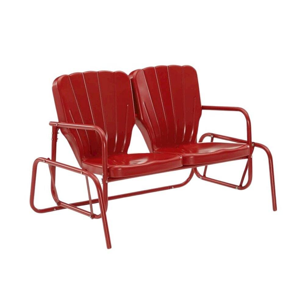 Alt View 1. Outdoor Escape - Red Outdoor Loveseat Glider – Retro Furniture Seating for Two People - Bright Red Gloss.