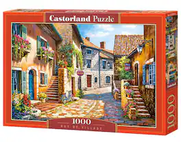 1000 Piece Jigsaw Puzzle, Rue de Village, France, Painting Puzzle, Adult Puzzle, Castorland C-103744-2 - Red