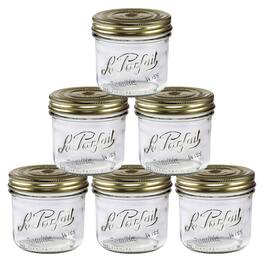 Le Parfait - Familia Wiss Terrine - 500ml Wide Mouth French Glass Mason Jar w/ 2-Piece Gold Lid, 16oz/Pint (Pack of 6)