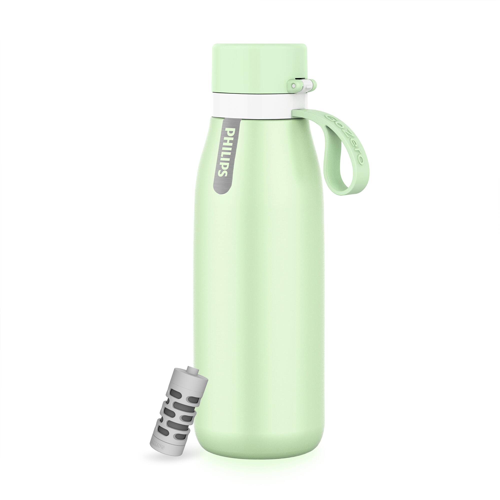 Angle. Philips - Water GoZero Everyday Insulated Stainless Steel XL Water Bottle with Filter, 32oz - Green.