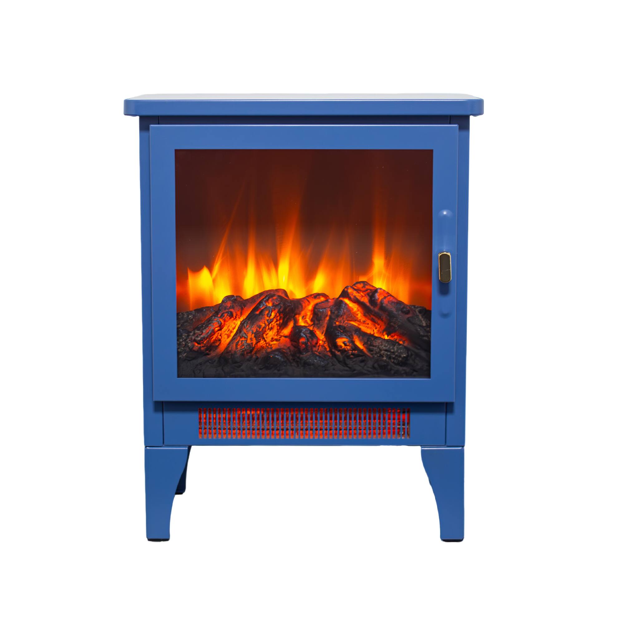 Left. APRILSOUL - 17 Inch Freestanding Electric Fireplace Stove Heater With 3d Flame Effect Classic Blue - Blue.