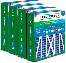 Filterbuy - 17.5x21x5 MERV 13 Smoke & Allergy Defense, Pleated HVAC AC Furnace Air Filters Replacement for Rheem & Ruud (4-Pack) - Blue