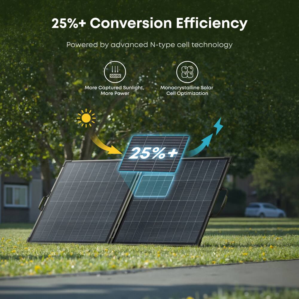 25%+ Conversion Efficiency  
Powered by advanced N-type cell technology  
More Captured Sunlight, More Power  
Monocrystalline Solar Cell Optimization
