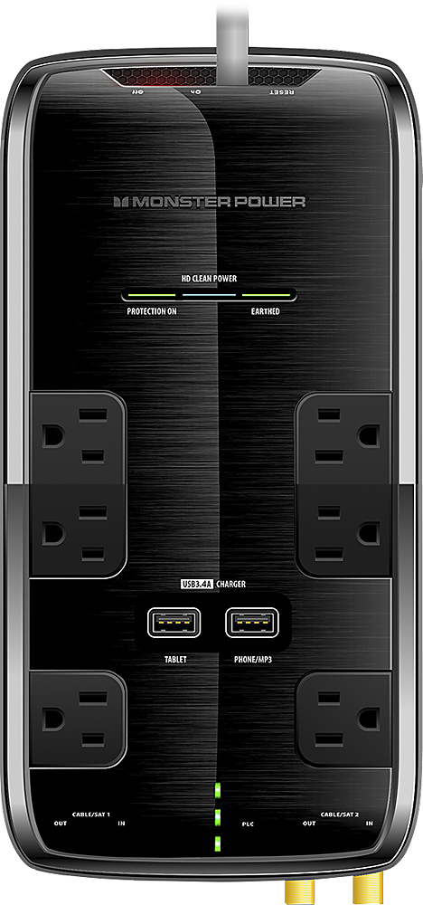 Monster Power Black Platinum 600 6-Outlet/2-USB Surge Protector 