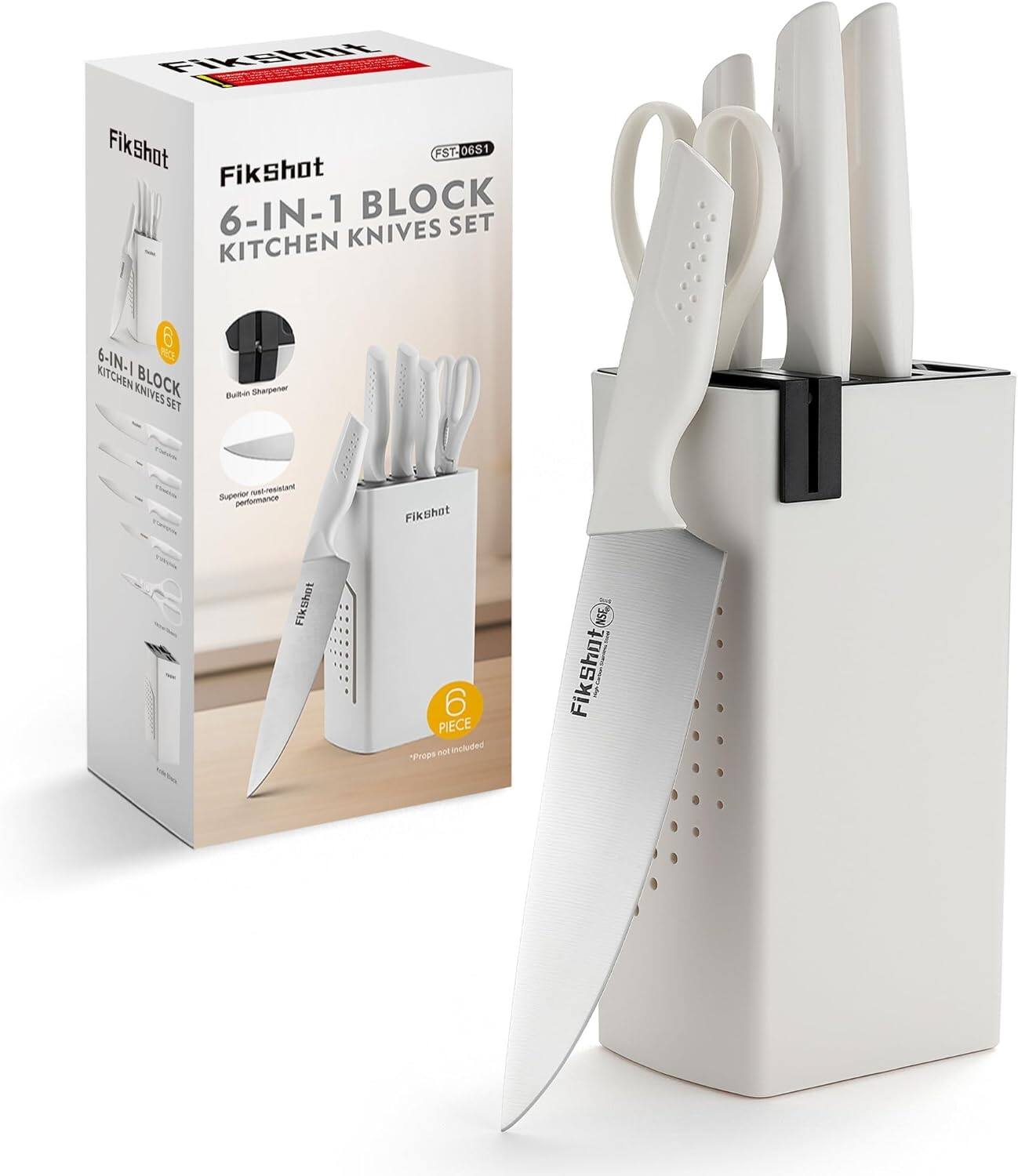 Fikshot Fikshot FikShot FST- 06S1 6-IN-1 BLOCK SET KITCHEN KNIVES

6-IN-1 KITCHEN BLOCK KNIVES SET

Bustein Sharpener

Superior Insteleen-teun performance

FikShot

FikShot

6 PIECE Props not included

NSF Fikshot