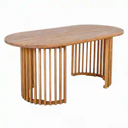RYHNUYNE - Outdoor Dining Table, Oval Patio Table with Slatted Legs,Large Garden Table for 6-8 People - Light Teak
