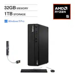 Lenovo - ThinkCentre M75s Mini Desktop (AMD Ryzen 5 Pro 5650G, 32GB DDR4, 1TB PCIe SSD, Win 11 Pro) w/USB Hub - Black