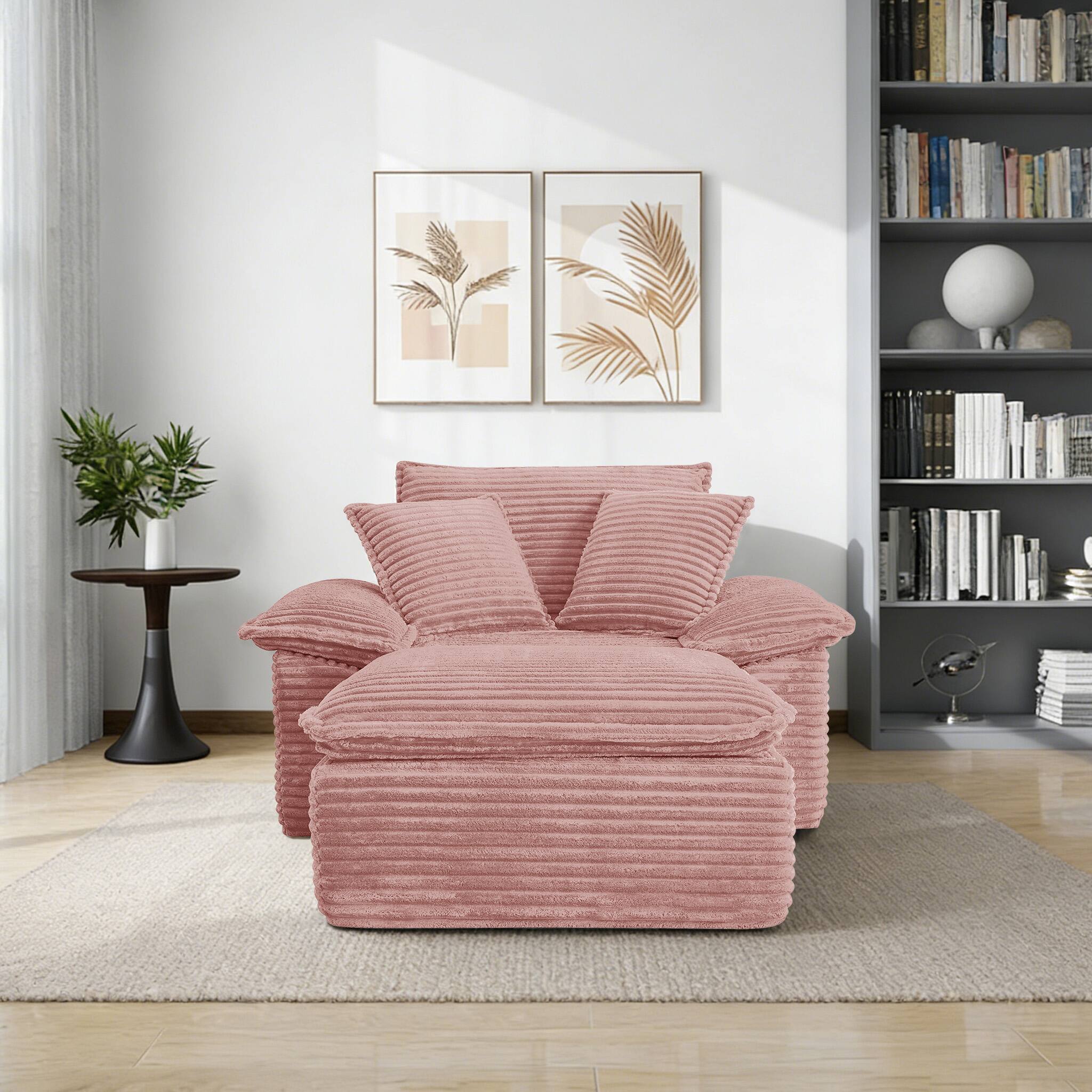 Alt View 2. Electra Tech Xpress - 48" Boneless Couch with Removable Ottoman,Oversized Upholstered Lounge Sofa Bed with Pillows,No Assembly - Pink.