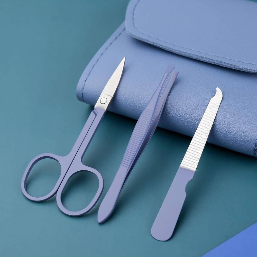 Alt View 3. Beauty Hub Ecommerce - Luxurious Leather Stainless Steel Nail Kit - Blue.