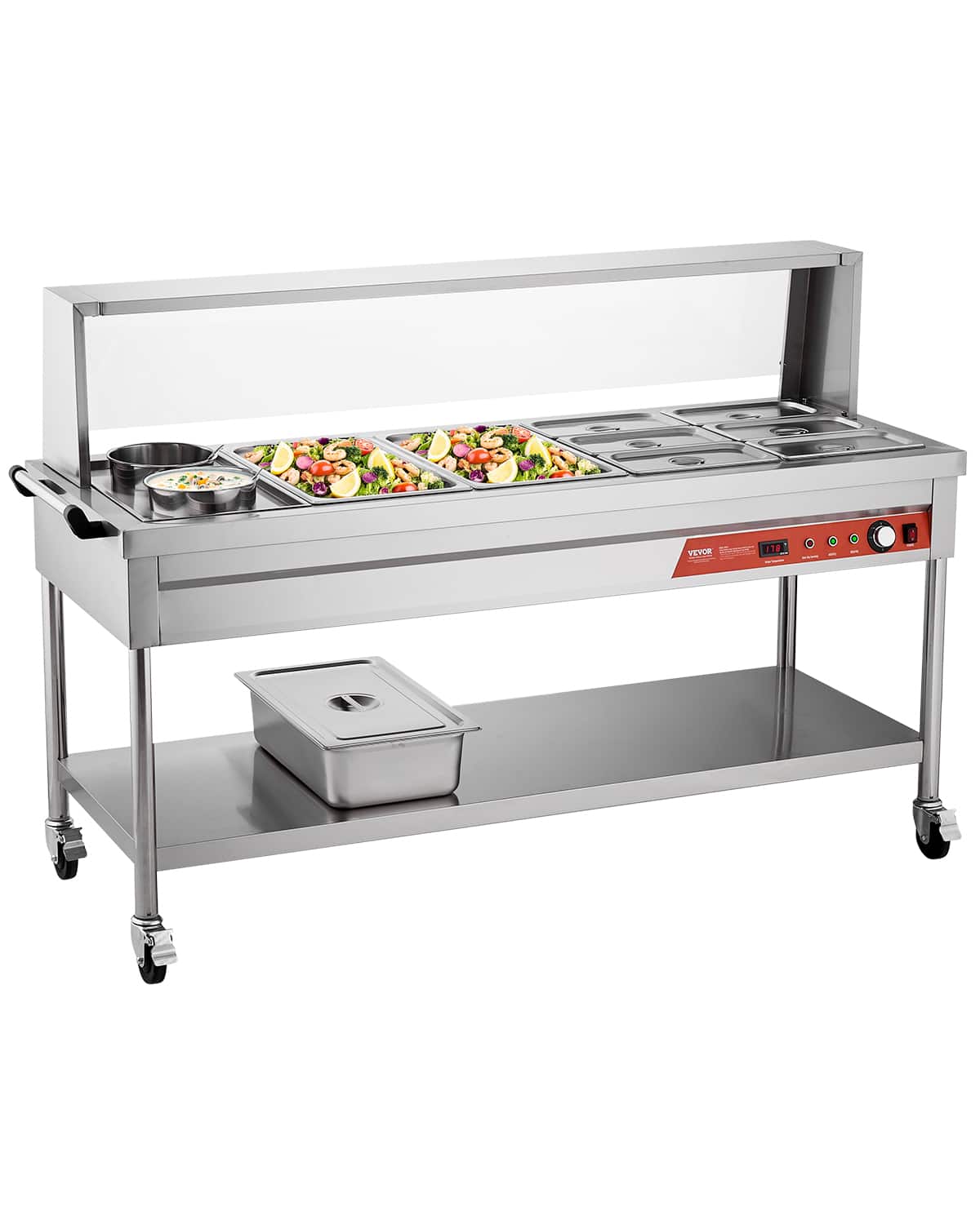 VEVOR - Commercial Food Warmer, 8 Pans + 2 Pots Electric Steam Table, 1800W Professional Buffet Catering Food Warmer - Silver