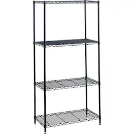 Safco - Industrial Wire Shelving 48" W x 18" D x 72" H 4 x Shelf 1250 Black Powder Coated Steel - Black