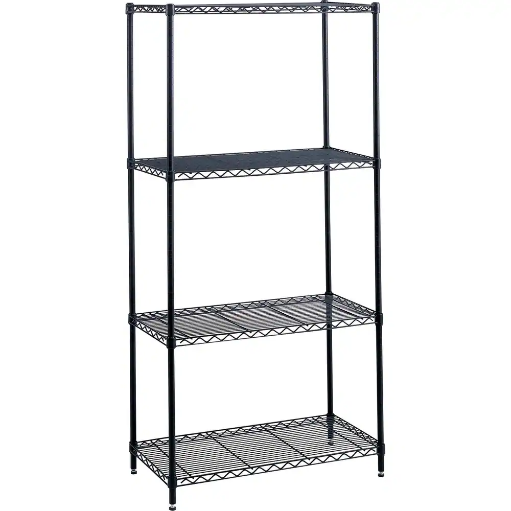 Front. Safco - Safco Industrial Wire Shelving 48" W x 18" D x 72" H 4 x Shelf 1250 Black Powder Coated Steel - Black.