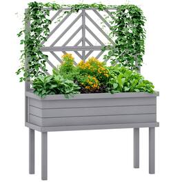 Outsunny - Raised Garden Bed with Trellis for Climbing Plants, Vegetable, Grape Vines, Elevated Planter Box with Legs - Gray