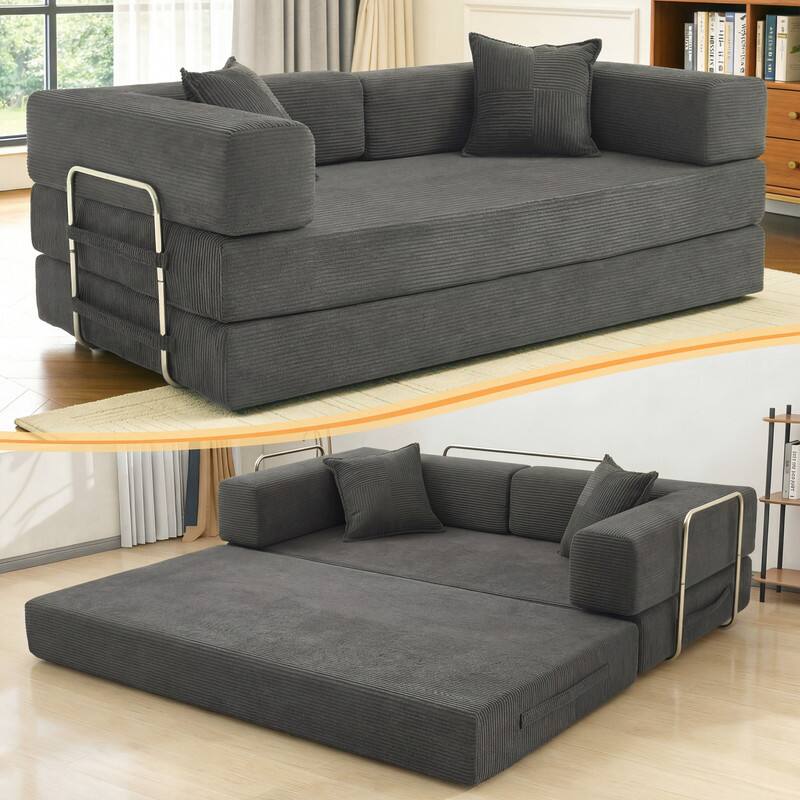 Alt View 4. Dyonery - 78"Folding Sofa Bed Convertable Corduroy Couch  Floor Sleeper 4-in-1 DIY Combination Modular Sofa Fold Out Comfy sofa. - Grey.