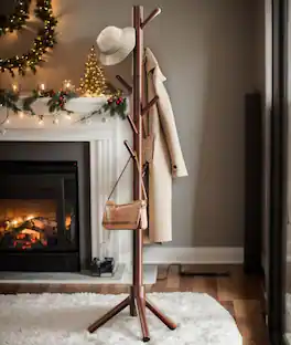 Pipishell - Solid Wooden Coat Rack Freestanding, Hall Tree with 8 Hooks - Brown