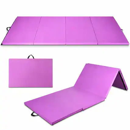 Front. Pefilos - 8 x 4 Feet Folding Gymnastics Tumbling Mat-Purple, Folding Thick Exercise with Carrying Handles for MMA, Yoga Mat - Purple.