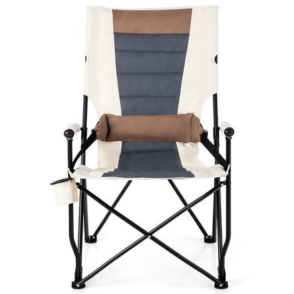 Front. Kadyn - Folding Camping Chair with Cup Holder Armrest and Lumbar Pillow, Camping Chairs for Adult Hiking Fishing Beach - Brown.