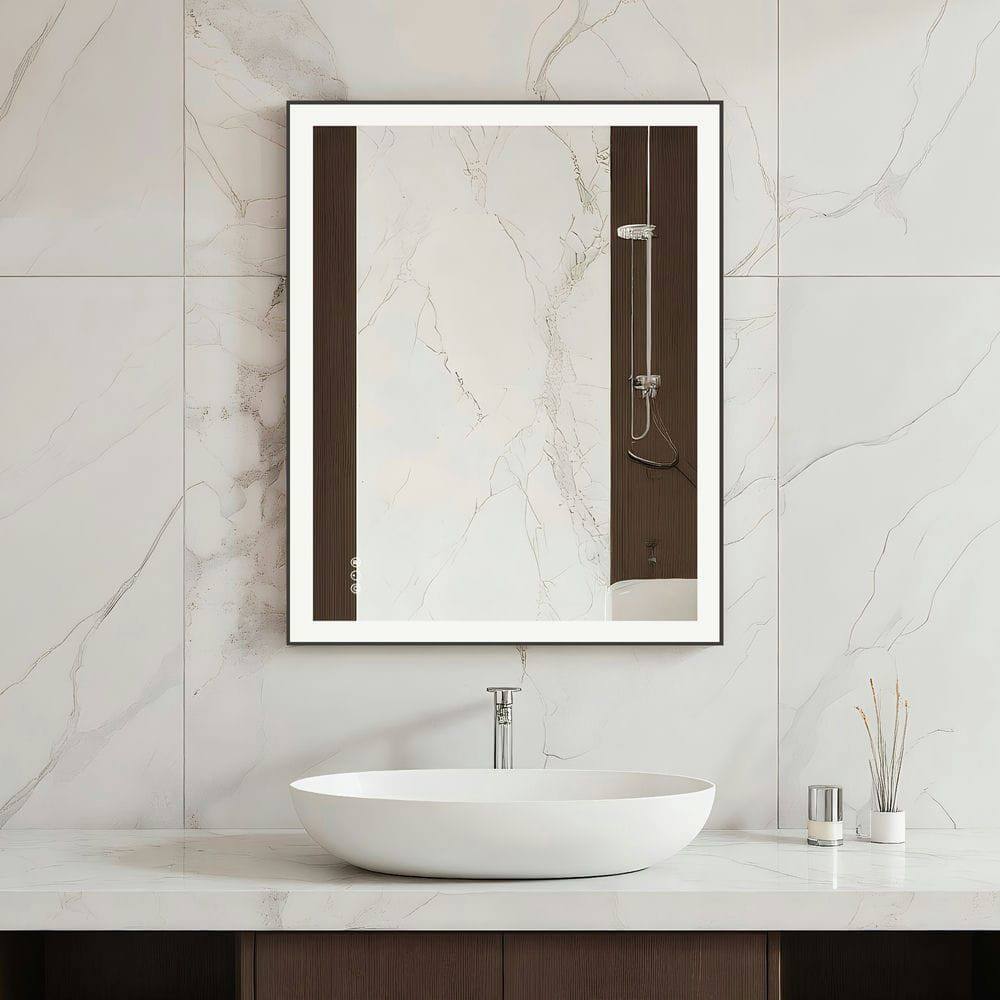 Alt View 9. Kadyn - 40x32 Inch Large Rectangle LED Bathroom Mirror with Contemporary Black Frame - Black.