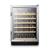 Lanbo - 24 Inch 51 Bottle Stainless Steel Single Zone Wine Fridge with Beech Wood Shelves and Double-Layer Glass Door - Black - Front_Zoom