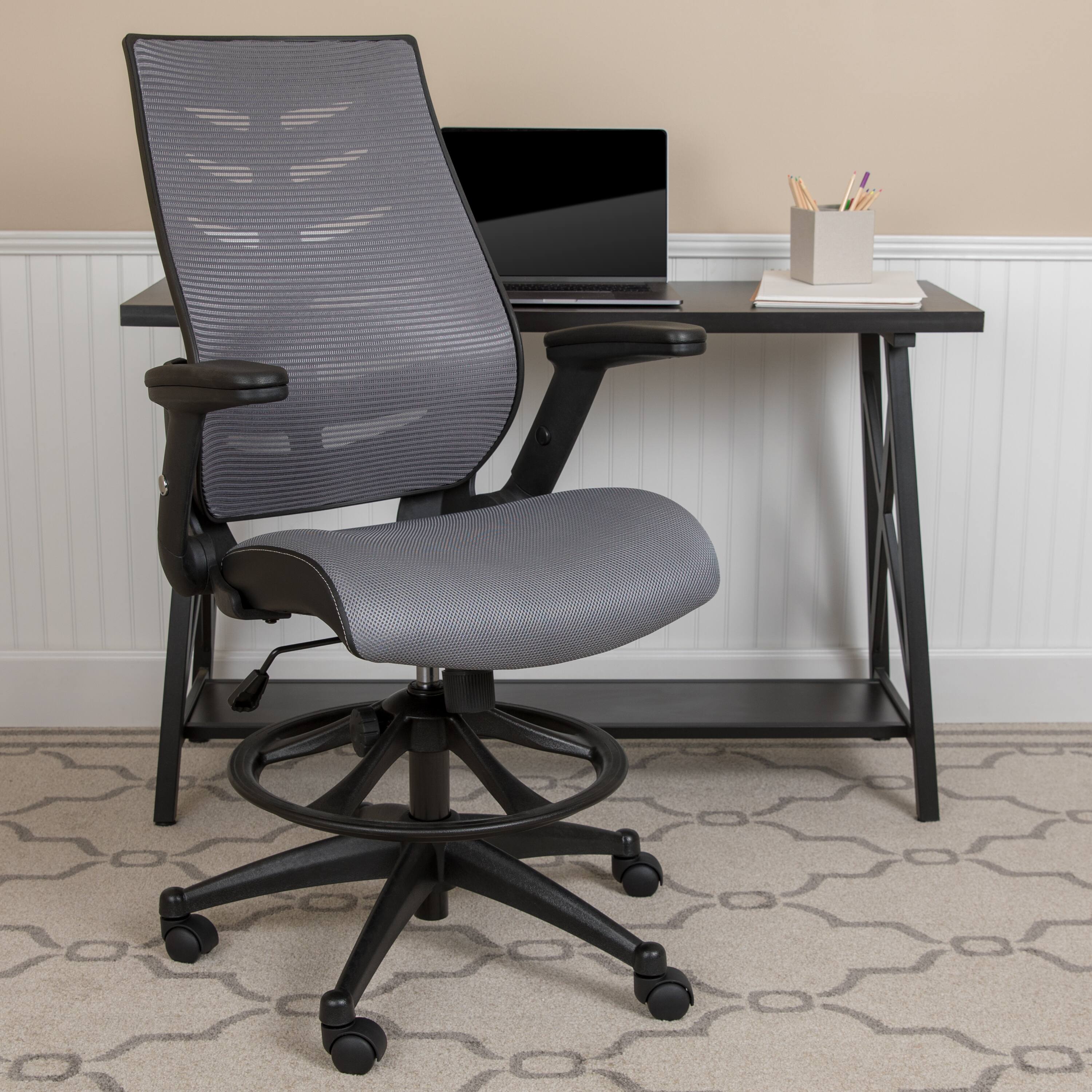 Alt View 1. Emma + Oliver - High Back Mesh Ergonomic Drafting Chair with Adjustable Flip-Up Arms - Dark Gray.