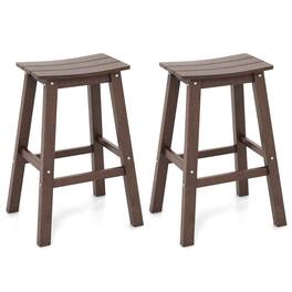 Costway - 29" Patio Bar Stool Set of 2 with Curved Seat & Footrests for Backyard Outdoor - Brown