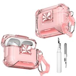 Dteck - Clear Case for Apple Airpods Pro 3rd Gen (2025) with Keychain Built-in Safety Lock/Phone Stand Rugged Earphone Cover - Pink