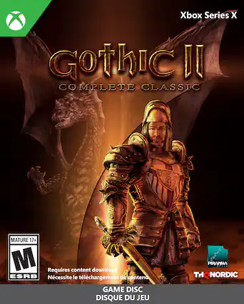 Xbox Series X
Gothic II Complete Classic
Mature 17+
Requires content download
Nécessite le téléchargement de contenu
Game Disc
Disque du jeu
Piranha Bytes
THQ Nordic - M (Mature 17+)