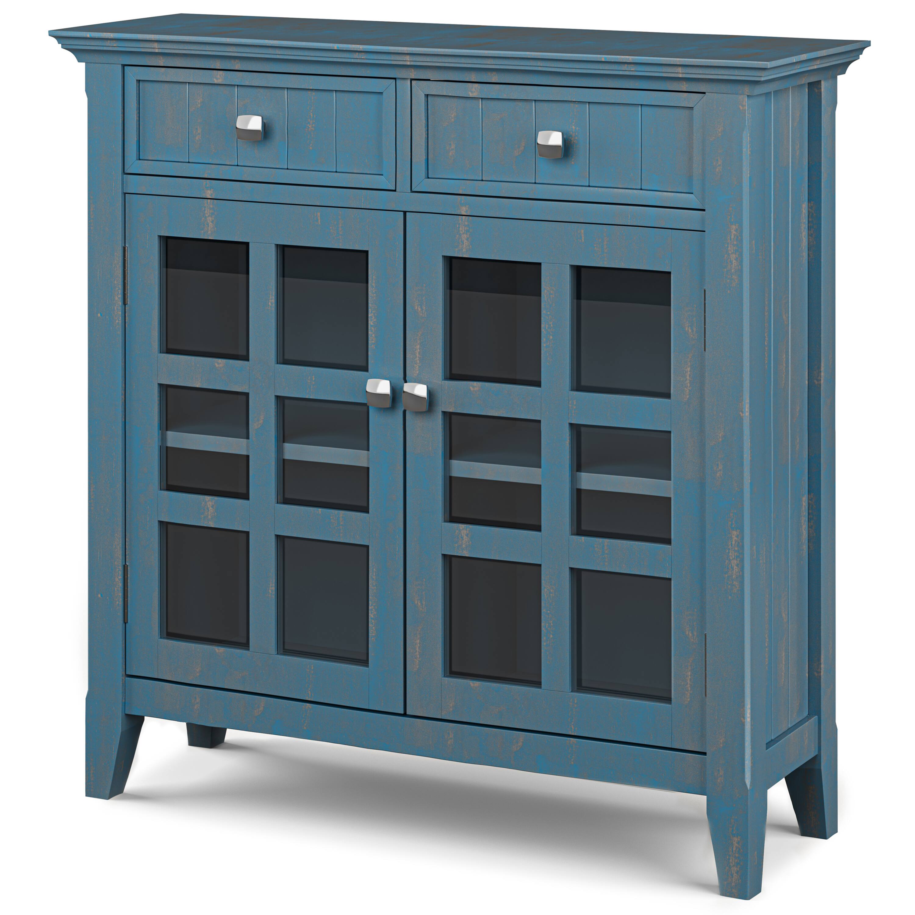 Angle. Simpli Home - Acadian Entryway Storage Cabinet - Distressed Coastal Blue.