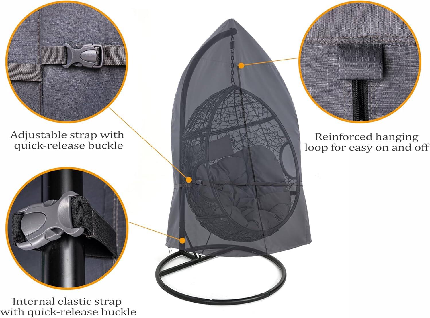 - Adjustable strap with quick-release buckle
- Reinforced hanging loop for easy on and off
- Internal elastic strap with quick-release buckle