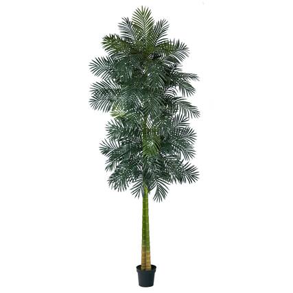 Front. BreeBe - 10’ Double Stalk Golden Cane Artificial Palm Tree - Green.