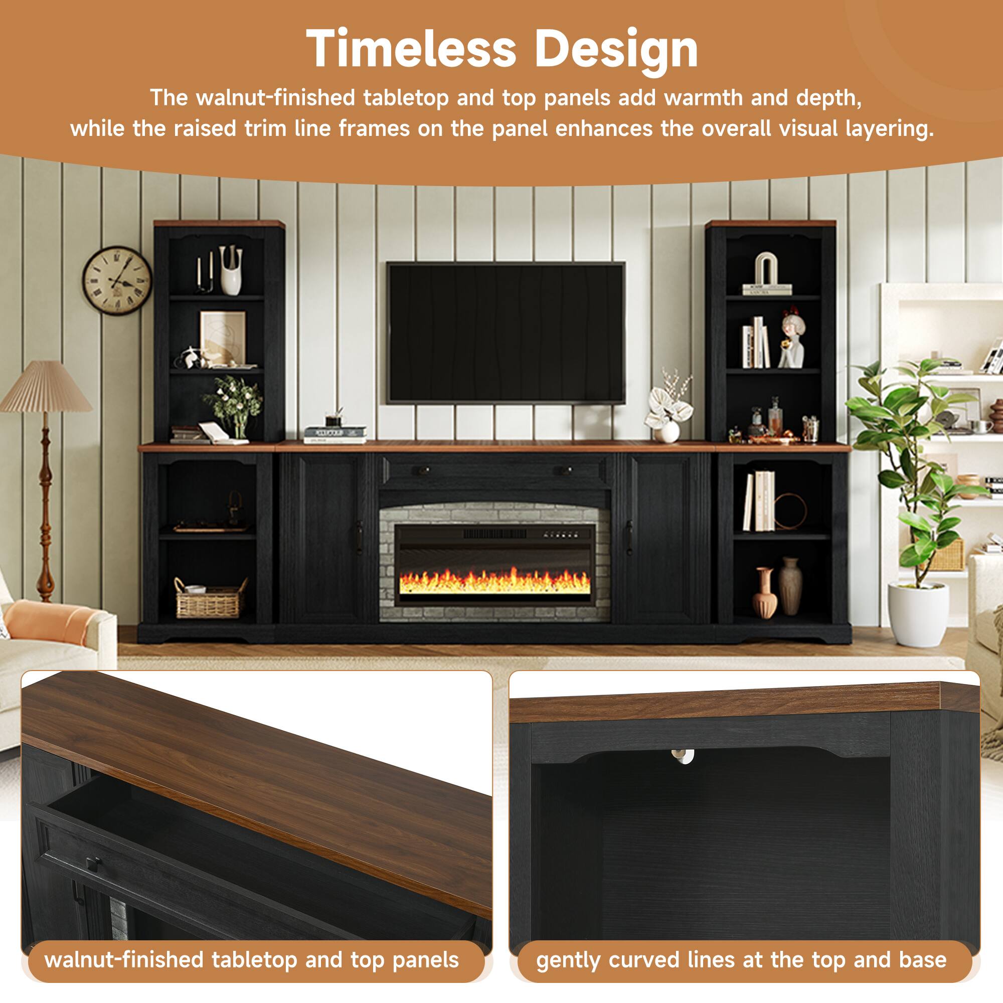 Timeless Design

The walnut-finished tabletop and top panels add warmth and depth, while the raised trim line frames on the panel enhance the overall visual layering.

- walnut-finished tabletop and top panels
- gently curved lines at the top and base