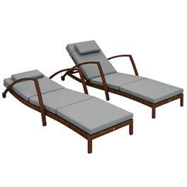 Outsunny - Wicker Chaise Lounge Chair Outdoor Set of 2, 5-Position Adjustable Reclining Pool Lounge Chairs with Wheels - Gray