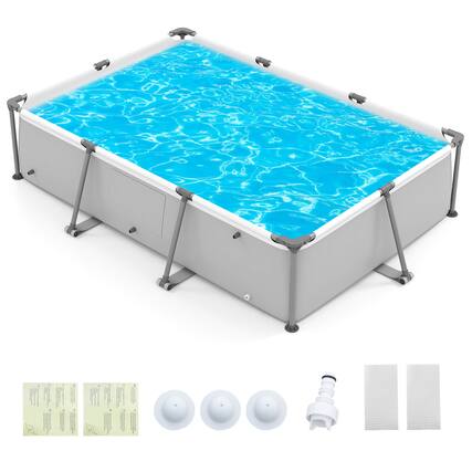 Front. Costway - Costway 978 Gal Outdoor Family Swimming Pool with Metal Frame Multi-layer PVC Fabric - Grey.