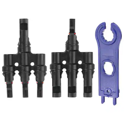 Front. Unique Bargains - A Pair T-Shaped Branch Connector 1 to 3 Male/Female 1000V for Solar Panel Parallel Connection - Black.