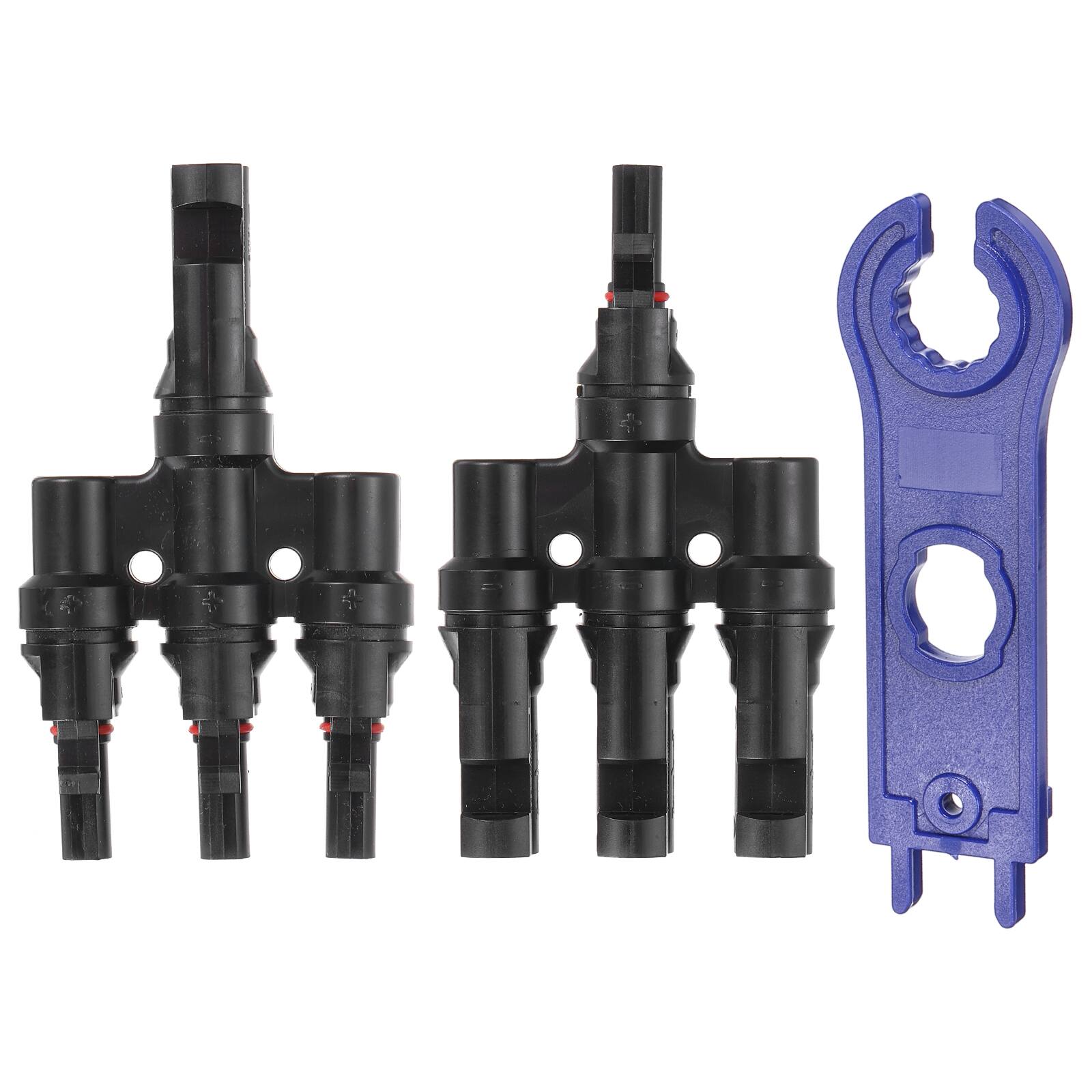 Front. Unique Bargains - A Pair T-Shaped Branch Connector 1 to 3 Male/Female 1000V for Solar Panel Parallel Connection - Black.