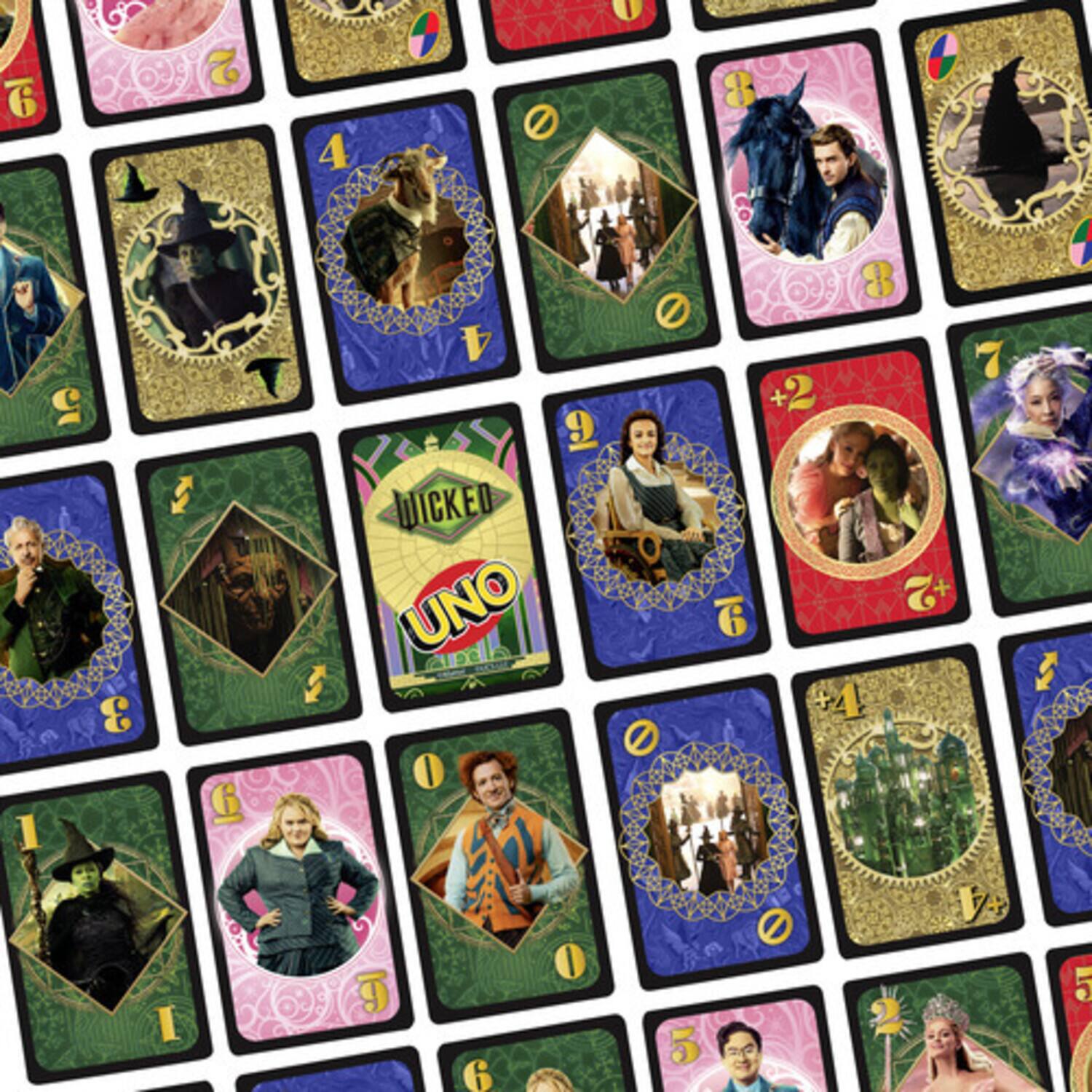 Sure, here is the corrected and grouped text from the image:

- WICKED
- UNO
- +2
- +4
- 0
- 1
- 2
- 3
- 4
- 5
- 6
- 7
- 8
- 9
- 10
- J
- Q
- K
- A