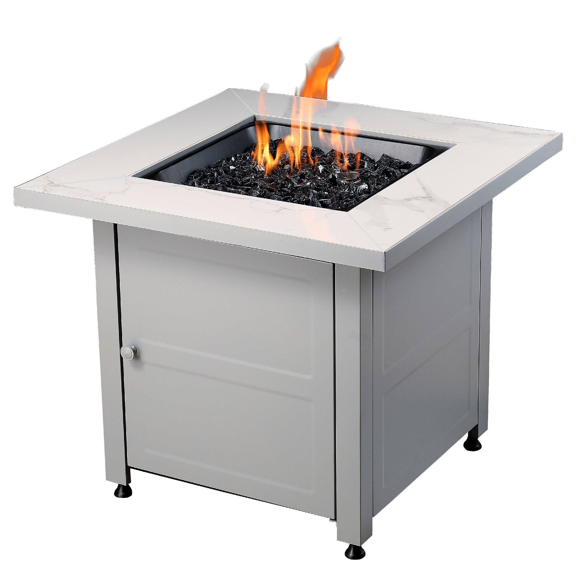 Alt View 10. Endless Summer - Endless Summer Outdoor Fire Pit Table with Faux Marble Finish, Black Glass - Gray.