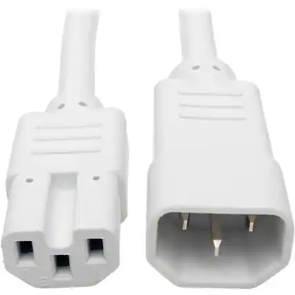 Front. Tripp Lite - Eaton Tripp Lite Series Power Cord C14 to C15 - Heavy-Duty, 15A, 250V, 14 AWG, 3 ft. (0.91 m), White - For PDU, UPS - White.