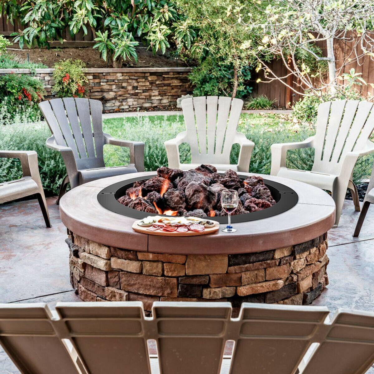 Alt View 11. Costway - 36 Inch Round Steel Fire Pit Ring Liner DIY Wood Burning Insert - Black.