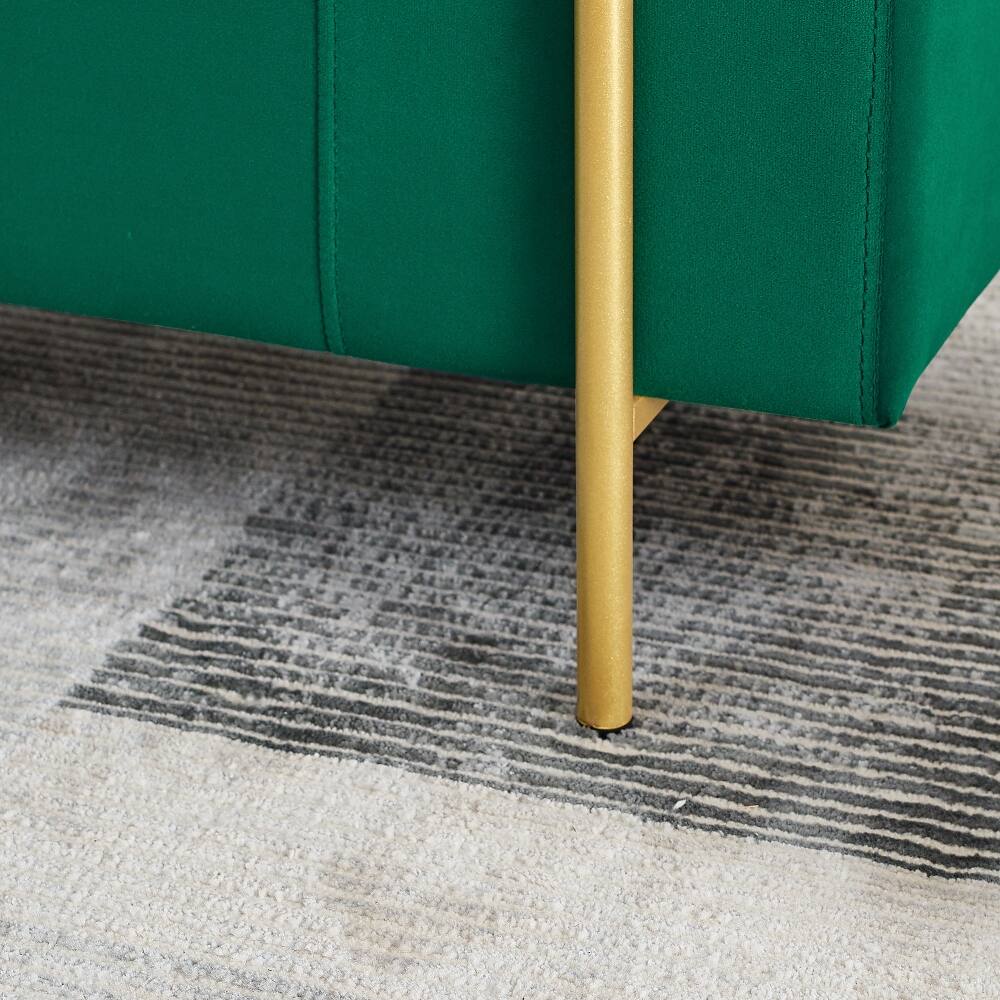 Alt View 3. Ropilly - Ropilly Green Velvet Storage Bench, Upholstered Ottoman with Cylindrical Arms and Gold Legs for Bedroom Hallway - Green.