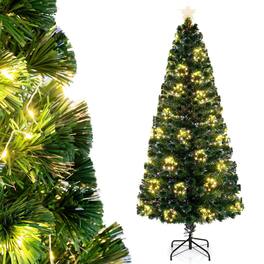Costway - 7 FT Artificial Xmas Tree with 270 Branch Tips 509 Warm White LED Lights - Green