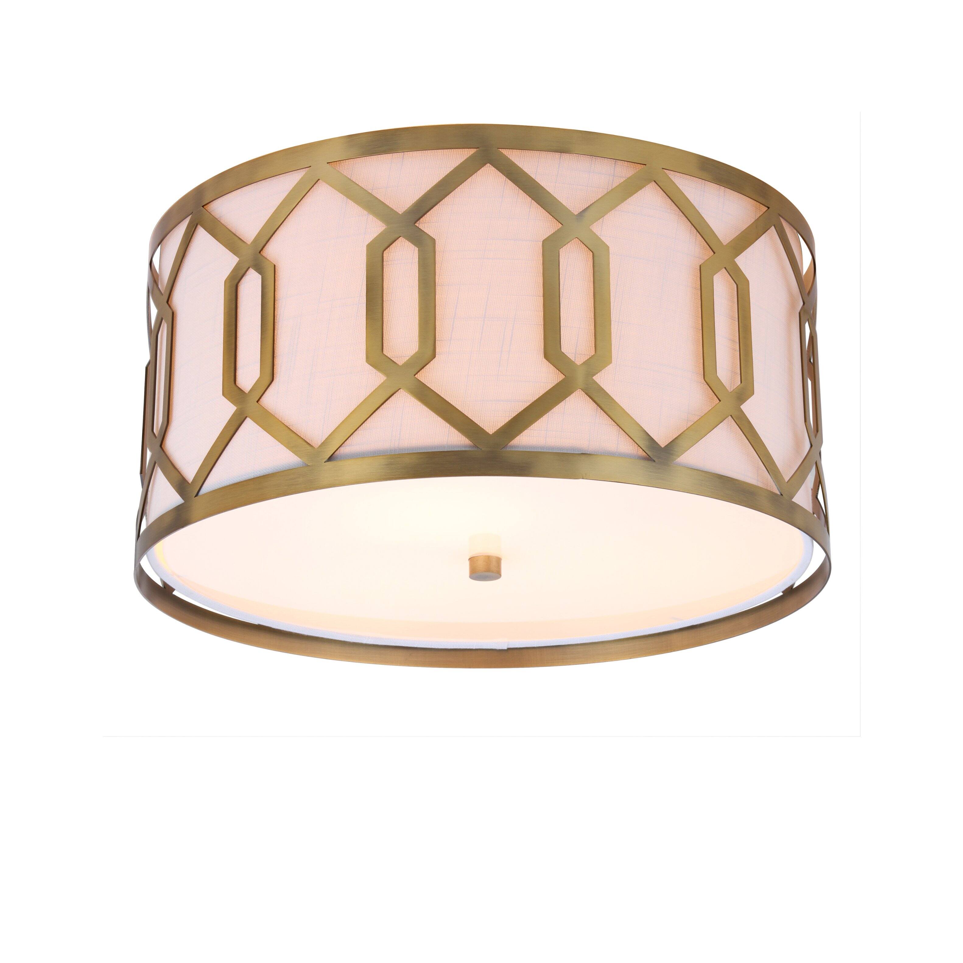 Front. Jonathan Y - Hex 3-Light 16.25" Metal LED Flush Mount, Brass - Brass Gold.