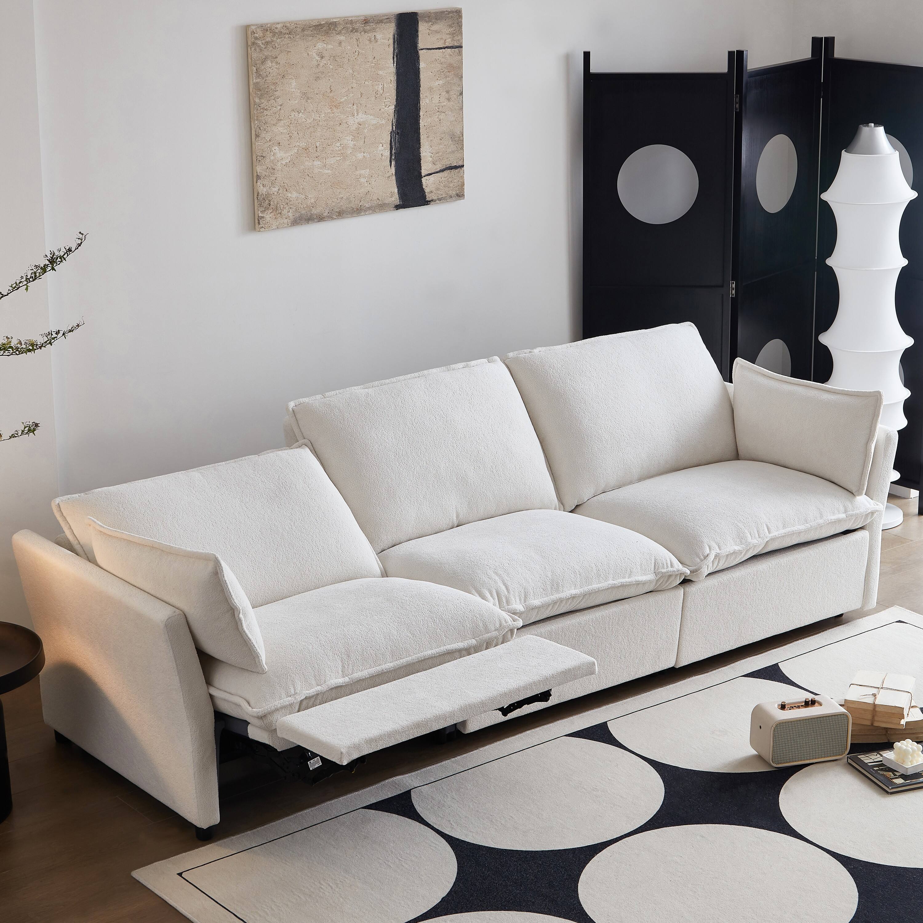 Alt View 10. MSOOB - Modern 3 Seat Chenille Power Reclining Sofa Couch with USB Ports, Three Motor with Independent Control for Each Seat - White.