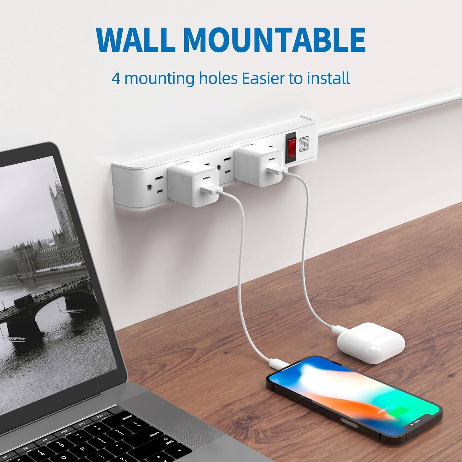WALL MOUNTABLE  
4 mounting holes  
Easier to install