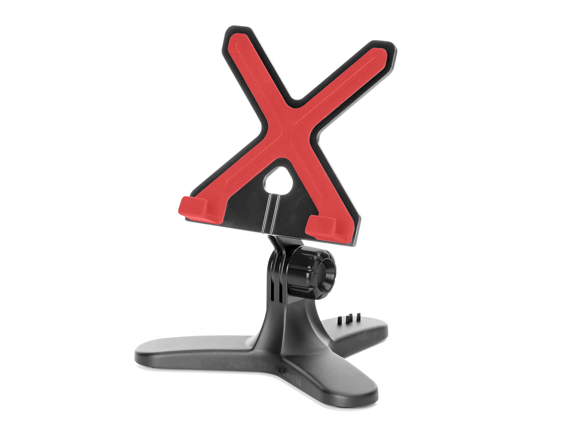 Front. WeatherTech - TabletHolder | Universal Tablet Stand, Anti-slip Face, Adjustable Tilt, Weighted Base – Black/Red– Black Plastic Knob - Black / Red.