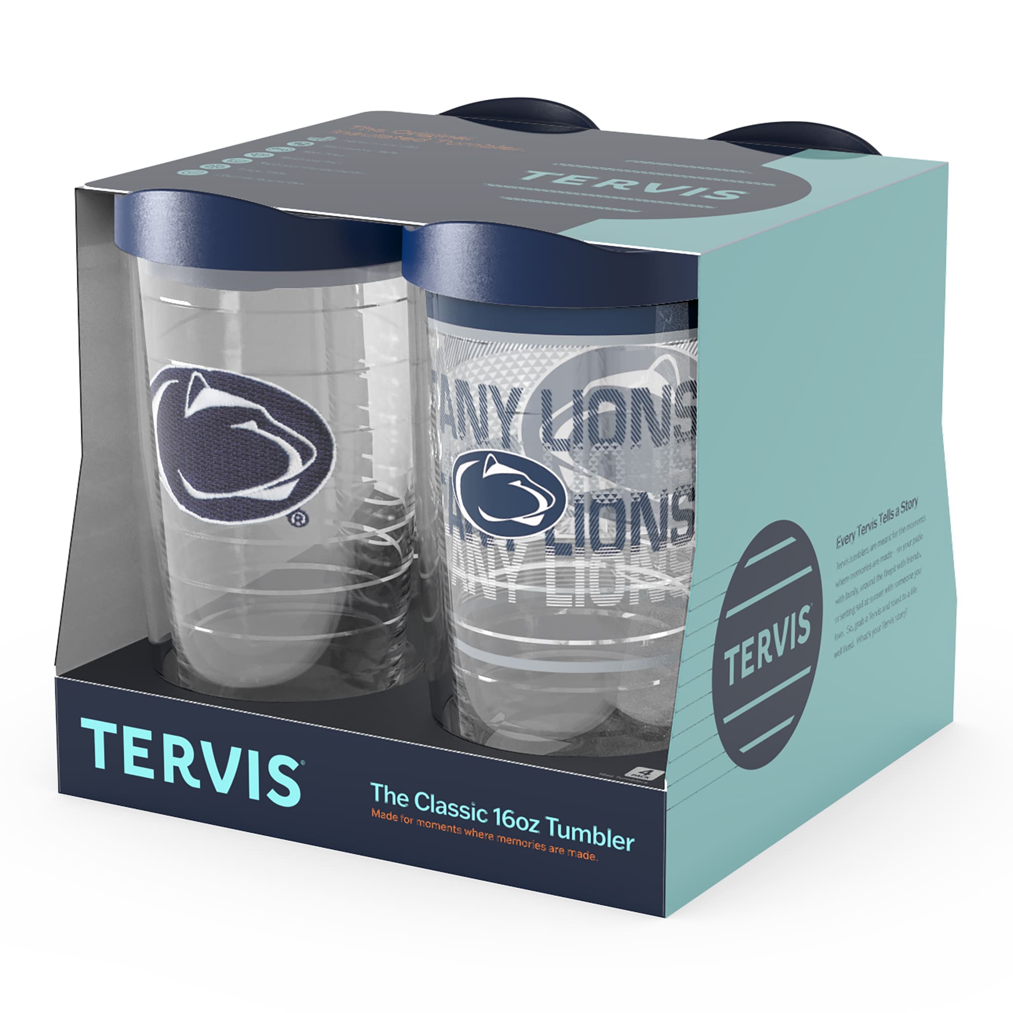- 0566 - TERVIS  
- ANY CONS A Stn R LIONS Tel Ters  
- Every i - - IA LION i A - -o N GW ced sr SU  
- TERVIS de mata ai TERVIS  
- The Classic 16oz Tumbler  
- Made for moments where memories are made.  

- TERVIS  
- The Classic 16oz Tumbler  
- Made for moments where memories are made.  

- TERVIS  
- Every Tumbler Tells a Story  
- (Text on the side of the box)