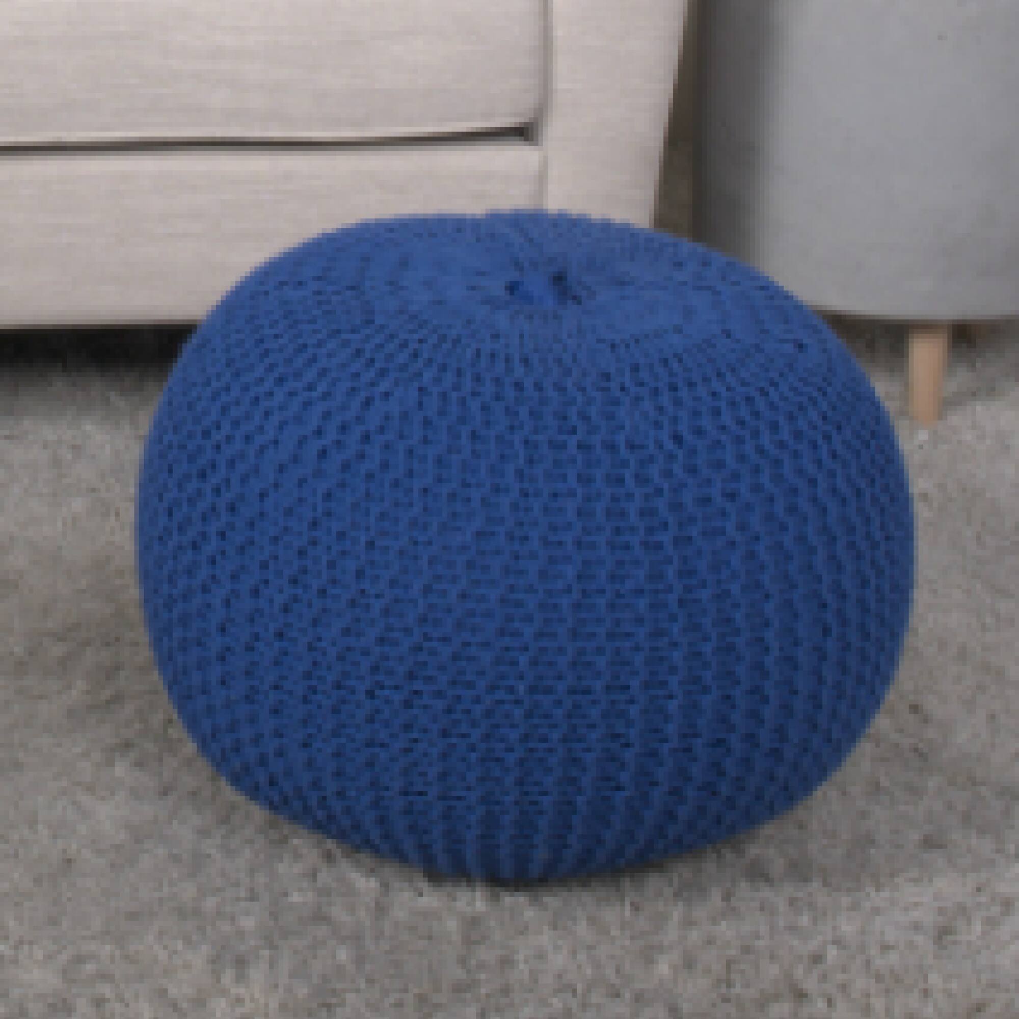 Alt View 2. GOODSILO - Round Knitted Cotton Pouf Ottoman Floor Cushion Stylish Home Decor Accent Piece - Navy Blue.