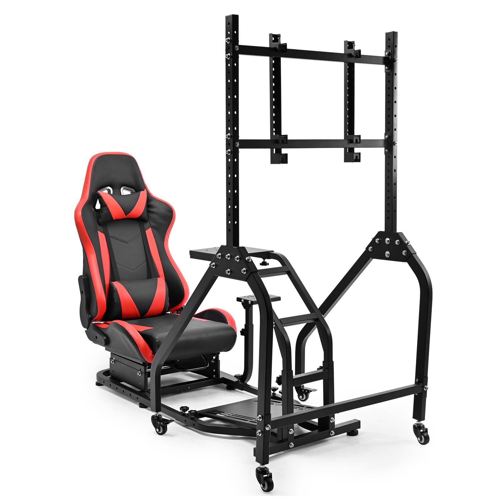Front. Dardoo - Dardoo-Racing Simulator Cockpit with Display Bracket and Red Seats for Logitech, for Fanatec, for Thrustmaster - Red & Black.
