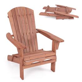 Costway - Folding Adirondack Chair Set of 1 with High Backrest & Wide Armrests Wooden - Brown