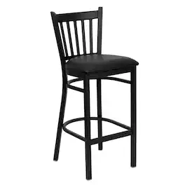 Emma + Oliver - Vertical Back Metal Restaurant Dining Barstool - Black Vinyl Seat/Black Metal Frame